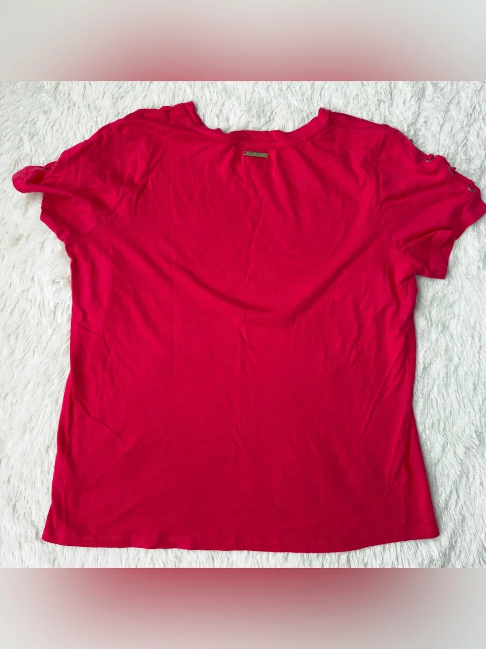 Michael Kors fuchsia Short Sleeve Lace-Up Shoulder Tee